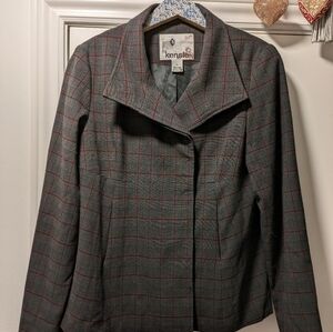 Kensie Plaid Blazer Jacket Size 10 Grey Black Red Check Workwear Office